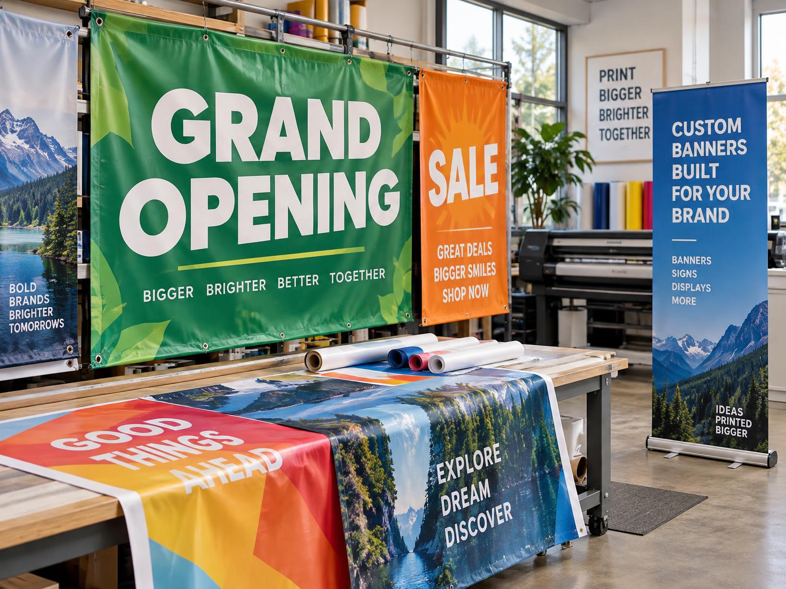 Printed banners and a retractable display
